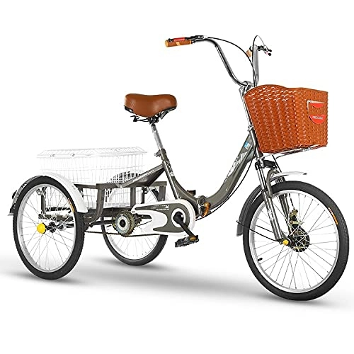 Folding Bike : zyy Adult Tricycle 1 Speed 3 Wheel Trike Bike Cruiser with 20" Big Wheels Large Front Adult Folding Tricycles for Shopping W / Installation Tools for Men and Women (Color : Gray)