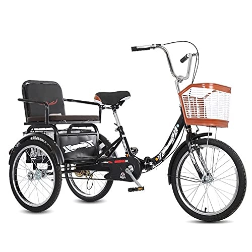 Folding Bike : zyy Adult Tricycle 1 Speed Size Cruise Bike 20 Inch Foldable Tricycle with Basket for Adults Cargo Cruiser Trike Bike Men's Women's Bike with Large Basket for Recreation (Color : Black)