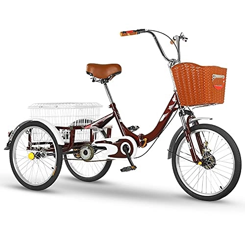 Folding Bike : zyy Adult Tricycle 1 Speed Size Cruise Bike Adult Folding Tricycles 20 Inch Adjustable Trike Foldable Tricycle with Basket for Adults with Shopping Basket for Seniors Women Men
