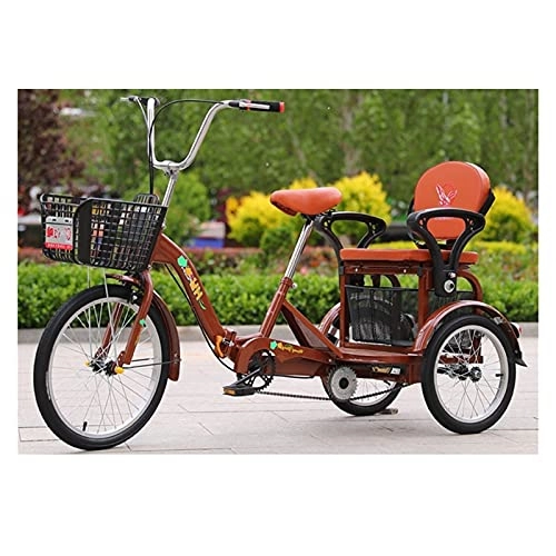 Folding Bike : zyy Adult Tricycle 16 Inch Adults Trikes 1 Speed Size Cruise Bike Foldable Tricycle with Basket for Adults and Rear Basket Hold Vegetables Fruits Women Men Seniors (Color : Brown)