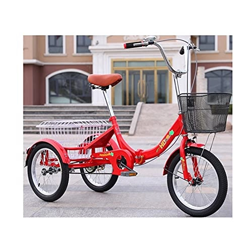 Folding Bike : zyy Adult Tricycle with 16" Big Wheels Front 1 Speed Size Cruise Bike Foldable Tricycle with Basket for Adults for Recreation, Shopping, Picnics Exercise W / Cargo Basket Women Men Seniors Red