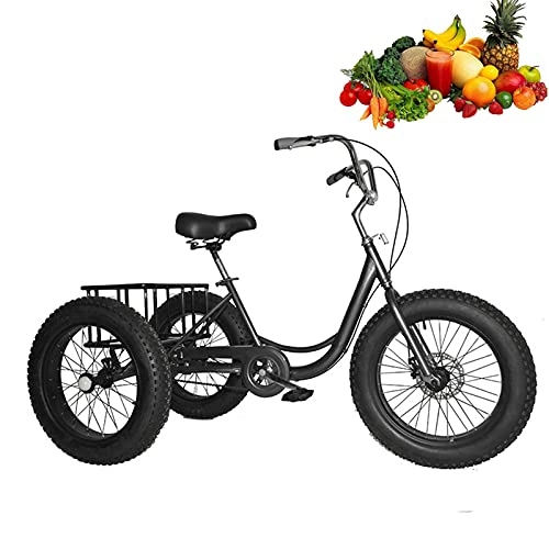 Hybrid Bike : Adult Trike, Portable Tricycle 20-Inch Wheels, 4.0 Fat Tire, Single Speed Hybrid Cargo Cruiser Trike Bike, 3 Wheeler Bicycle, Cargo Basket for Shopping black