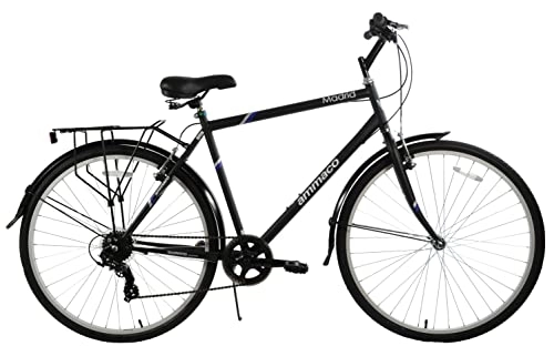 Hybrid Bike : Ammaco Madrid Mens Hybrid Bike 700c Wheel Bike 16" Frame Black