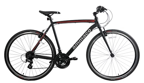 Hybrid Bike : Ammaco. Pathway X2 700c Hybrid Road Trekking Mens Sports Commuter Urban Bike 17" Frame Lightweight Alloy Black Red 24 Speed