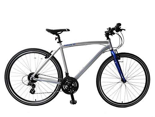Hybrid Bike : Ammaco. Pathway X2 700c Hybrid Trekking Mens Sports Commuter Urban Bike 17" Frame Lightweight Alloy Silver / Blue 24 Speed