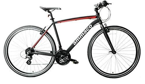 Hybrid Bike : Ammaco. Pathway X2 700c Hybrid Trekking Mens Sports Commuter Urban Bike 21" Frame Lightweight Alloy Black Red 24 Speed