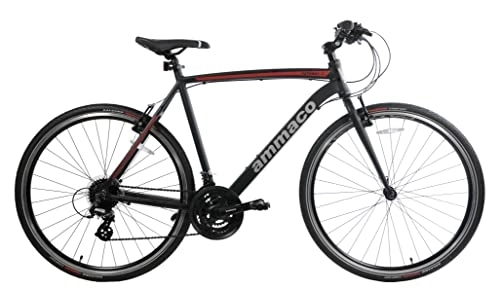 Hybrid Bike : Ammaco Pathway X2 Bike Mens Hybrid Trekking Sports Commuter Bike 700c Wheel 19" Frame Alloy Silver Black Red 24 Speed