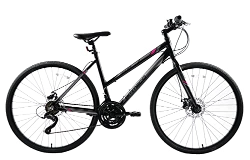 Hybrid Bike : Ammaco Ridgeway 700c Sports Hybrid Commuter Fitness Womens Bike Disc Brake 16 Inch Frame Black