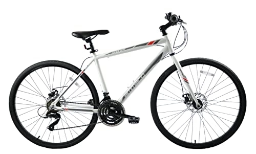Hybrid Bike : Ammaco Ridgeway 700c Wheel Mens Sports Hybrid Bike Alloy 21 Speed Disc Brake White (21 Inch Frame)