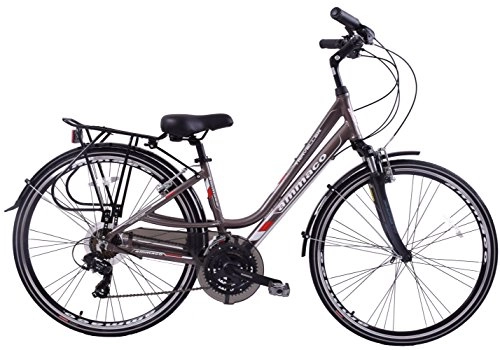 Hybrid Bike : Ammaco Traveller 700c Womens Hybrid Bike Front Suspension Alloy Low Step 16" Frame Grey 21 Speeed