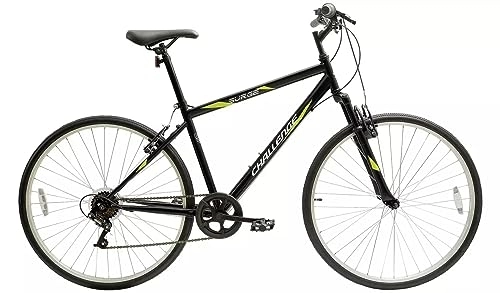 Hybrid Bike : Challenge 28 inch Wheel Size Mens Hybrid Bike Hybrid Bike | Black Steel Frame | Power SFT-40 Shifters | Adjustable Seat & Handlebars | Minimal Assembly