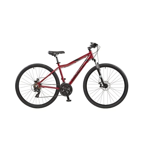 Hybrid Bike : Coyote ALPINE Women's Front Suspension Hybrid Bike With 700C Wheels 15-Inch Aluminium Frame, 21-Speed Shimano Gearing & Shimano EZ Fire Shifters, disc Brake, Red Colour