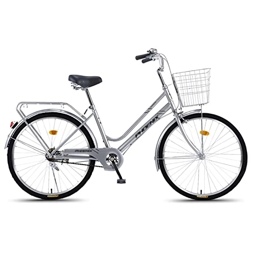 Hybrid Bike : Dushiabu Adult Bike Hybrid Bikes, 24 / 26-Inch Wheels, Medium Steel Step-Through Frames, Single Speed, Multiple Colors, 1Grey-24inch