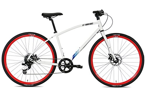 Hybrid Bike : FabricBike Commuter, Hybrid Road Urban Bike, SRAM 8 Speed, Tektro Mechanical Disc Brakes (L-50cm, Space White & Red)