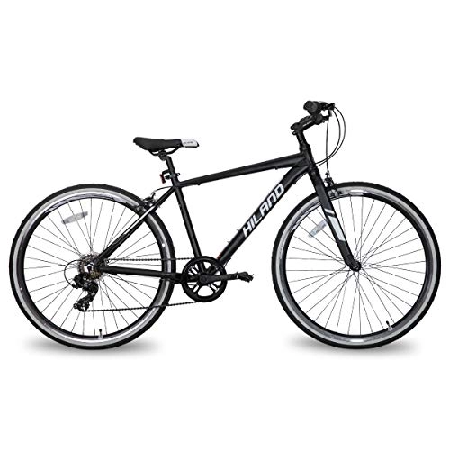 Hybrid Bike : Hiland Hybrid Bike for Adult 700C Wheels with 7 Speeds, Black