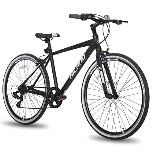 Hybrid Bike : Hiland Hybrid Bike Urban City Commuter Bicycle for Men Comfortable Bicycle 700C Wheels with 7 Speeds Black