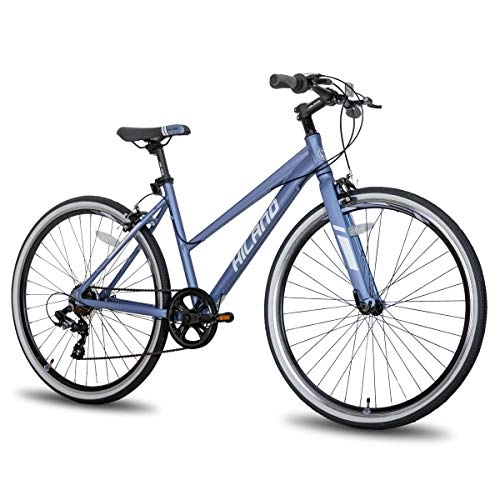 Hybrid Bike : Hiland Hybrid Bike Urban City Commuter Bicycle for Women Comfortable Bicycle 700C Wheels with 7 Speeds Blue Grey