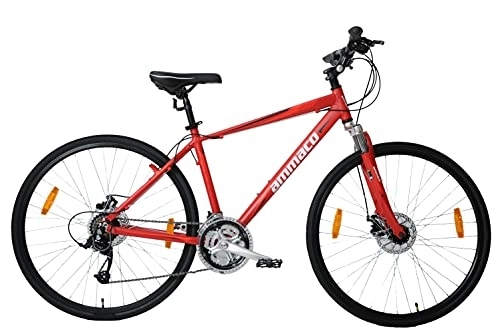 Hybrid Bike : Mens Hybrid Bike Ammaco Road Runner Pro 700c Wheel Disc Brakes Front Suspension Forks Alloy 18" Frame Red