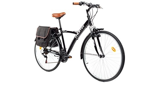 Hybrid Bike : Moma Bikes, HYBRID 28", Trekking Bike, Black, Aluminum, SHIMANO 18 Speeds, Front Suspension Fork