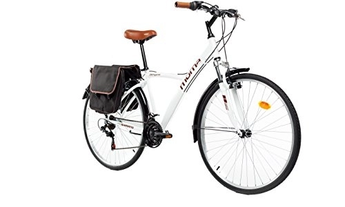 Hybrid Bike : Moma Bikes, HYBRID 28", Trekking Bike, White, Aluminum, SHIMANO 18 Speeds, Front Suspension Fork