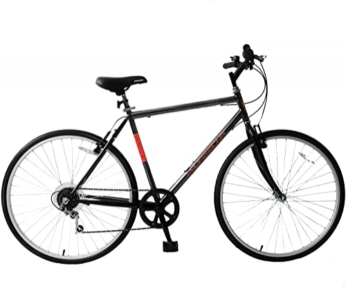 Hybrid Bike : Professional Avenue 700c Wheel Mens Hybrid City Bike 21 Inch Frame Black Red