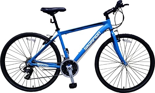 Hybrid Bike : Simply Sites Mens Hybrid Bike - City Bike 700c x 46cm Tyres Steel Bike Frame - Lightweight Trekking Touring Commuter Town Bike - 21 Speed Shimano Bikes for Men (Blue Large)