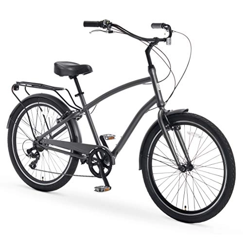 Hybrid Bike : sixthreezero EVRYjourney Men's 7-Speed Sports Hybrid Alloy Cruiser Bicycle, Matte Grey w / Black Seat / Grips, 26" Wheels / 19 Frame