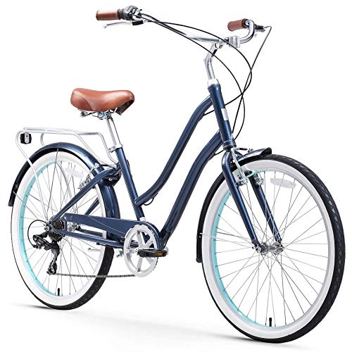 Hybrid Bike : sixthreezero EVRYjourney Steel Women's Hybrid Bike with Rear Rack, 26 Inches, 7-Speed, Navy