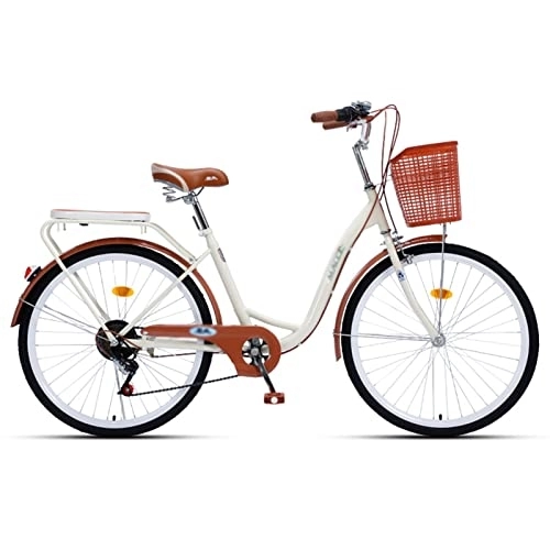Hybrid Bike : Winvacco Hybrid Bike, 7-Speed Drivetrain, 24" 26" Retro-Styled, City Commuter Bicycle for Adult Men Women, Beige-24inch