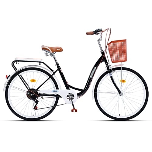 Hybrid Bike : Winvacco Hybrid Bike, 7-Speed Drivetrain, 24" 26" Retro-Styled, City Commuter Bicycle for Adult Men Women, Black-24inch