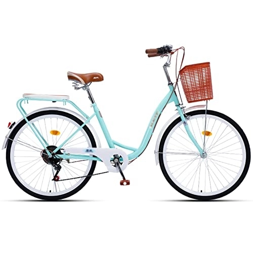 Hybrid Bike : Winvacco Hybrid Bike, 7-Speed Drivetrain, 24" 26" Retro-Styled, City Commuter Bicycle for Adult Men Women, Blue-24inch