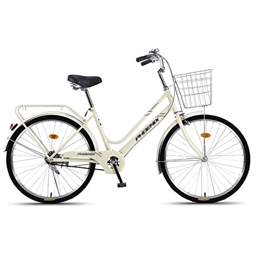Hybrid Bike : Winvacco Hybrid Bikes, 24 / 26-Inch Wheels, Medium Steel Step-Through Frames, Single Speed, Multiple Colors, Beige-24inch