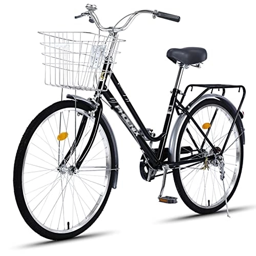 Hybrid Bike : Winvacco Hybrid Bikes, 24 / 26-Inch Wheels, Medium Steel Step-Through Frames, Single Speed, Multiple Colors, Black-24inch