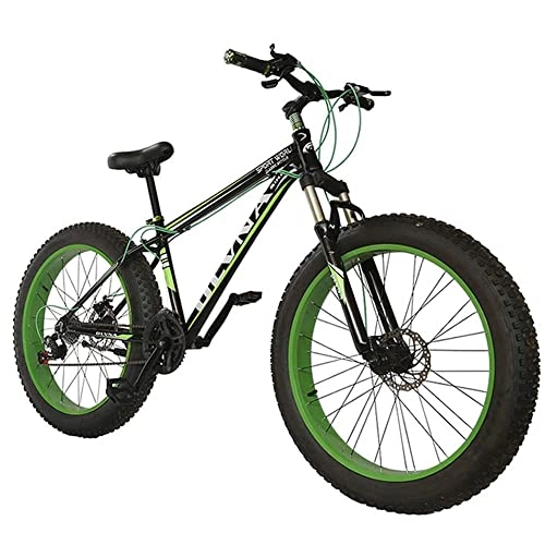 Mountain Bike : 20 / 26 Inch Fat Tire Mountain Bike, Adult Men's and Women's Outdoor Road Bicycle, Sand Bike, 21-27 Speed, Disc Brake, Suspension Fork (Green 20inch / 24Speed)