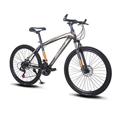Mountain Bike : 21-speed 26-inch dual disc brakes iron shoulder suspension fork shift bike adult mountain bike, Orange