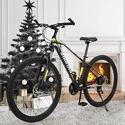 Mountain Bike : 21 Speed 29 inch Mountain Bike High Carbon Steel with Seat, Front Suspension Disc Brake Outdoor Bikes for Men Women Bikes Adults (Green, One Size)