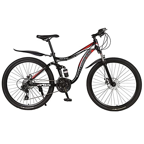 Mountain Bike : 21 Speed Dual Disc Brake Outdoor Mountain Bike, 26 inch Carbon Steel Frame City MTB Bikes, Mountain Bicycle for Men and Women, 30-Knife Spoke Wheels