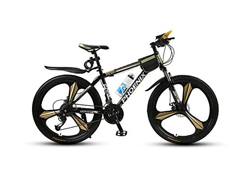 Mountain Bike : 21 Speed Mountain Bike / Bicycles, 24 / 26 Inches Wheels, Suspension Forks, Front rear disc brakes, with packet / Lock, for Women Men Adult, Gold, 24