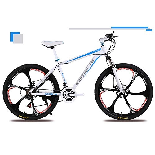 Mountain Bike : 24 inch 6-Spoke Wheels Hardtail Mountain Bike High-carbon Steel Frame MTB Bike 24 / 24 / 27 Speeds with Disc Brakes and Suspension Fork, Blue, 27Speed