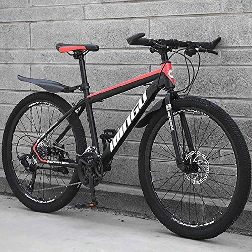 Mountain Bike : 24 Inch Boys Hardtail Mountain Bike, 21-speed Geared Bicycle With Dual Disc Brakes & Fork Suspension, Black And Red Fat Tire Bike Sport Bike