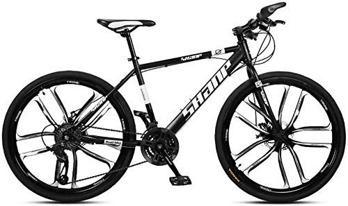Mountain Bike : 24 Inch Mountain Bikes, Dual Disc Brake Hardtail Mountain Bike, Mens Women High-carbon Steel All Terrain Alpine Bicycle, 21 Speed, (Color : 27 Speed, Size : Black 10 Spoke)