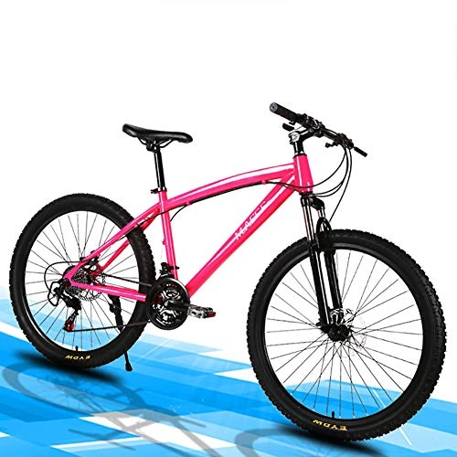 Mountain Bike : 24 Inch Unisex Suspension Mountain Bike 21 / 24 / 27 Speed High-carbon Steel Frame Double Disc Brake for Commuter City, Pink, 24Speed