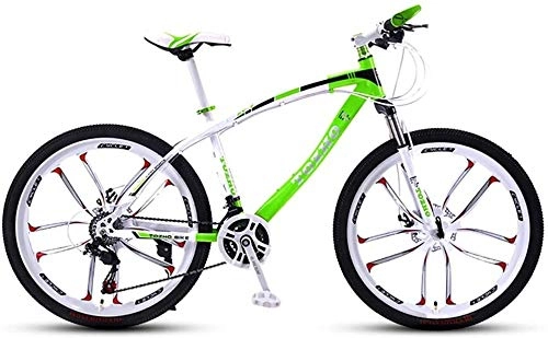 Mountain Bike : 24 Inches, Mountain Bike, Fork Suspension, Adult Bicycle, Boys And Girls Bicycle Variable Speed Shock Absorption High Carbon Steel Frame High Hardness Off-Road Dual Disc Brakes (Color : Green)