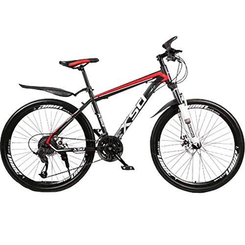 Mountain Bike : 24Inch / 26Inch Mountain Bike, Road Outroad Bicycle, 30-Speed Student Shock Absorption Mountain Bicycle High Carbon Steel Frame Spoke Wheel Suspension Fork, Black Red, 26 Inch
