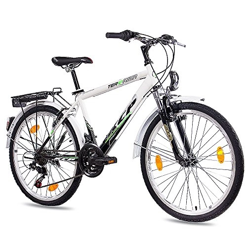 Mountain Bike : 24Inch City Bicycle KCP Terrestrial Ion Gent Boys Bike with 18Speed Shimano Black White