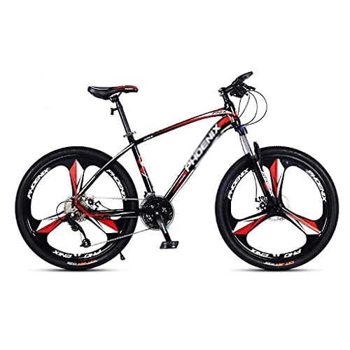 Mountain Bike : 26 / 27.5 Inch Mountain Bike, 24 Speed Bicycle With Full Suspension, Adult Road Offroad City Bike, Full Suspension MTB Cycling Road Racing With Anti-Slip Double Disc Bra(Size:26inch, Color: Black+Red )
