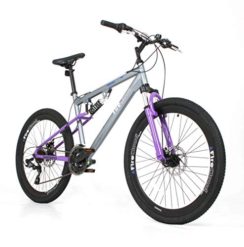 Mountain Bike : 26" HEAVEN Girls Women's BIKE - Adult FireCloud DISC Bicycle in PURPLE (Dual Suspension)