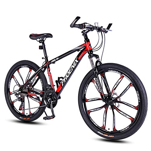 Mountain Bike : 26 in Mountain Bike for Adults, 27 Speed MTB Bike Double Disc Brake Bicycles, Outdoor Racing Cycling, High Carbon Steel Frame (Red)