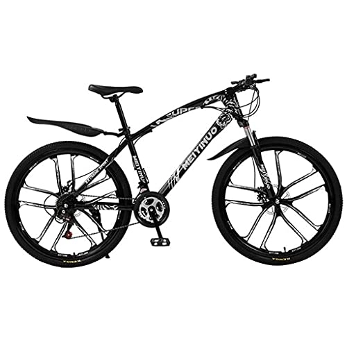 Mountain Bike : 26 in Steel Mountain Bike for Adults Mens Womens 21 / 24 / 27 Speeds with Disc Brake Carbon Steel Frame for a Path, Trail & Mountains / White / 27 Speed (Bla