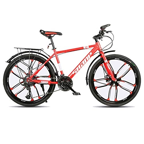Mountain Bike : 26 Inch 21 Speed Bicycle, Full Suspension ​​Gears Dual Disc Brakes Adult Mountain Bicycle, High Carbon Steel Outdoors Road Bike, Red, 26 inch